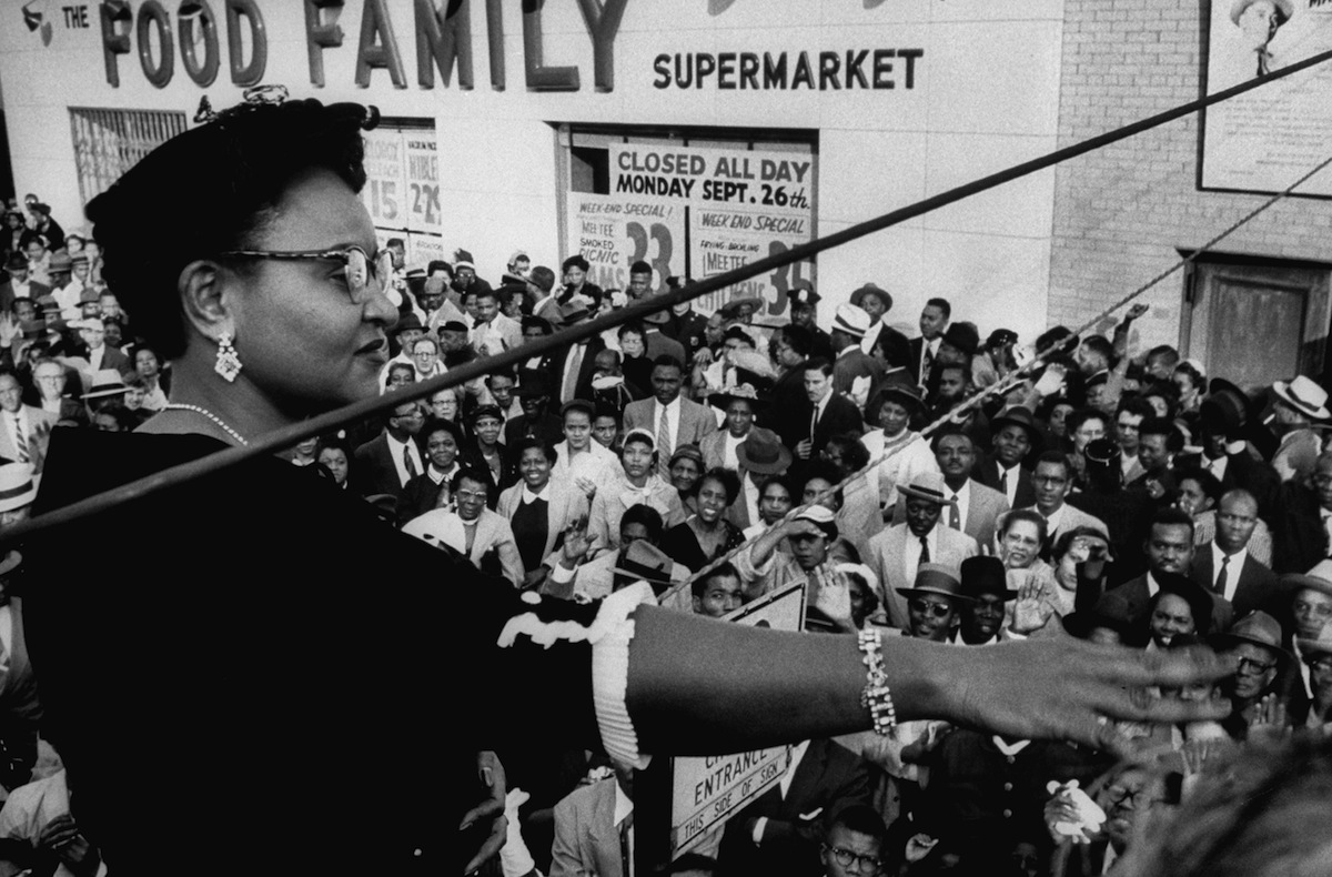 Mamie Bradley speaking to anti-lynching rally after acquittal of men accused of killing her son, Emmett Till, in 1955. (Grey Villet — The LIFE Picture Collection/Getty)